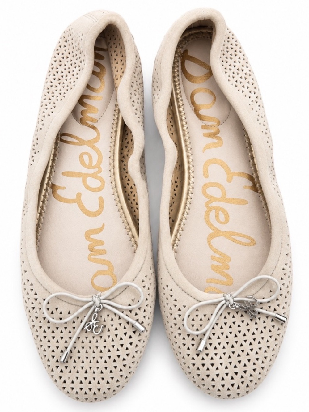 Sam Edelman Beige Laser-Cut Bow Ballet Flats
